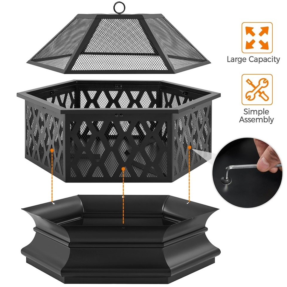 image 1 of Yaheetech Hex-Shaped Wood Burning Outdoor Fireplace Black