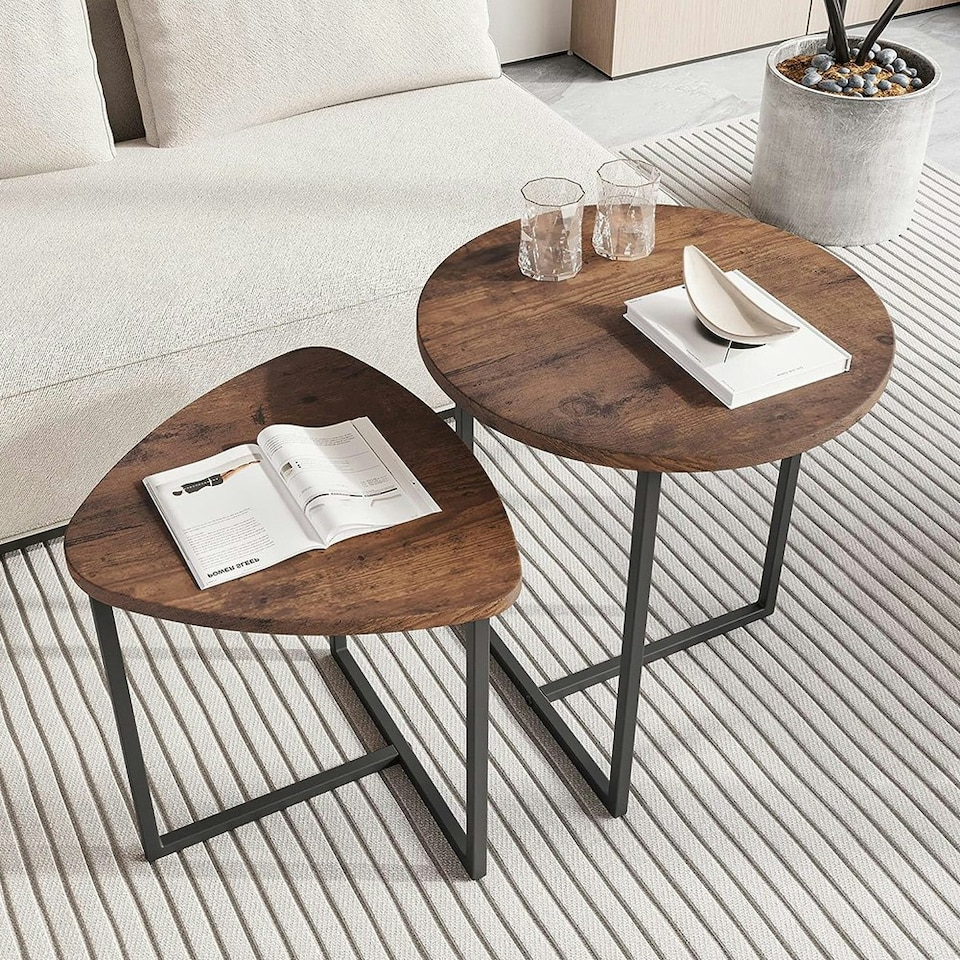 image 1 of Living and Home Round and Triangular Nesting Side Table Set