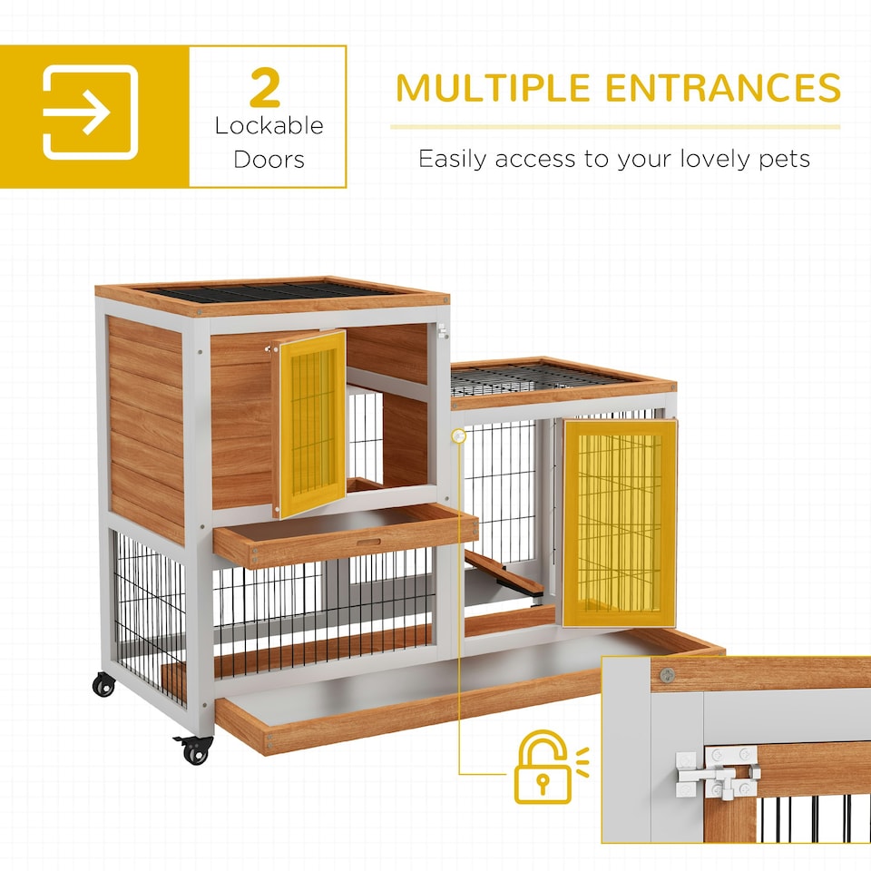 image 1 of PawHut Wooden Indoor Rabbit Hutch Elevated Bunny Cage w/ Enclosed Run Wheel