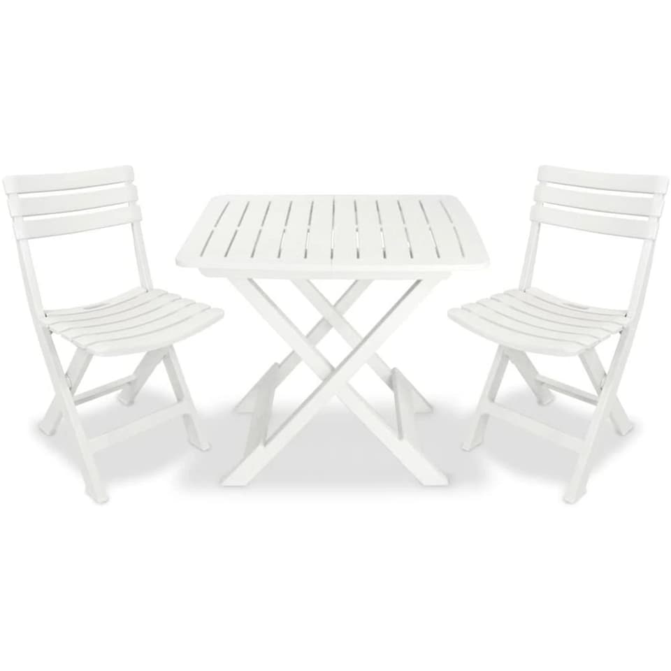 image 1 of Folding Table and 2 Chairs Set Outdoor BBQ Barbecue Picnic Garden Camping Hiking | White | White