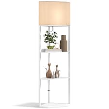 HOMCOM Corner Floor Lamp with Shelves, Modern Tall Standing Lamp with Chain Switch for Living Room, Bedroom, Bulb Not Included, White