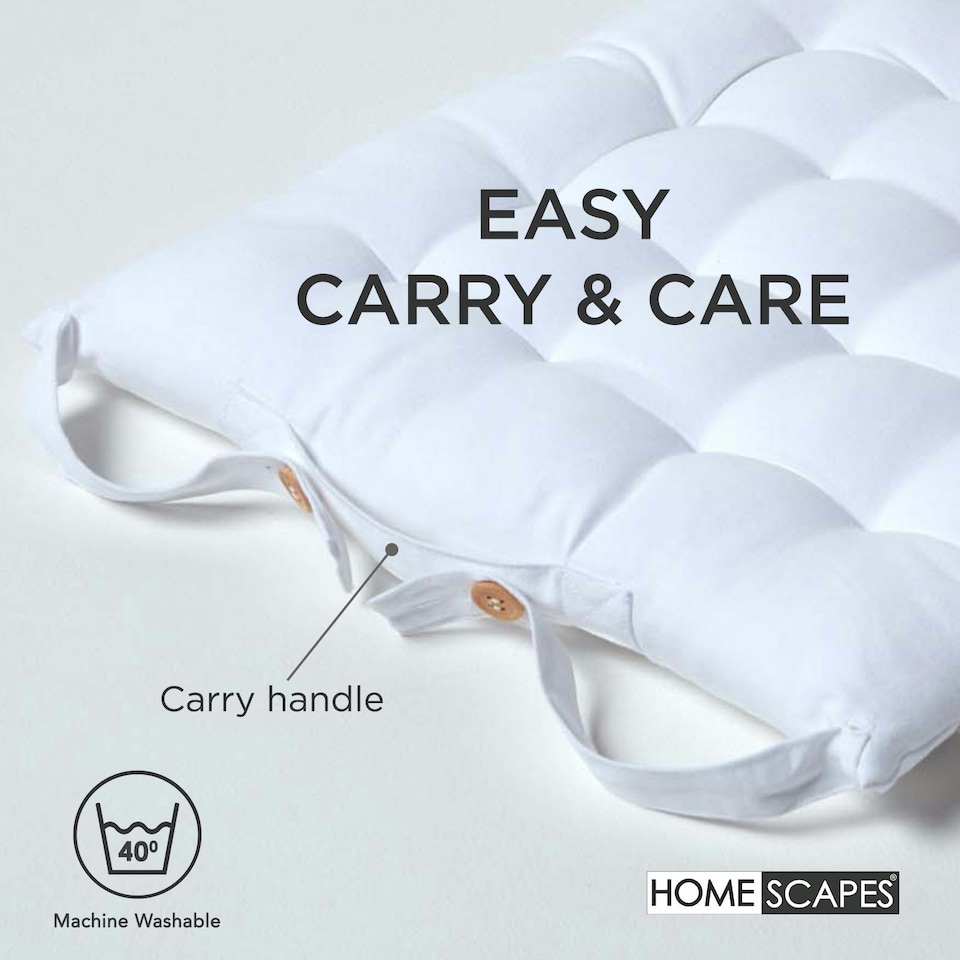 image 1 of Homescapes Seat Pad Luxury Cotton Indoor Outdoor Garden Dining Cushion | White | 40 x 40 cm | 1