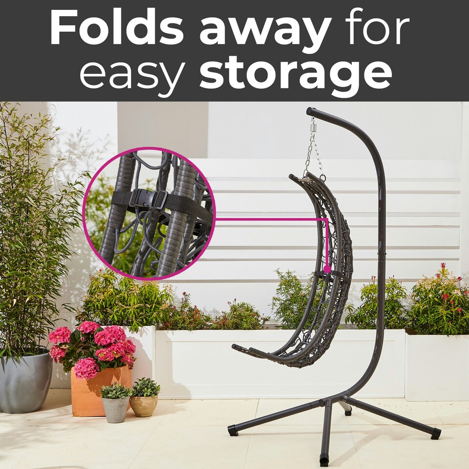 image 1 of Neo Grey Garden Swing Hanging Egg Chair With Cushions