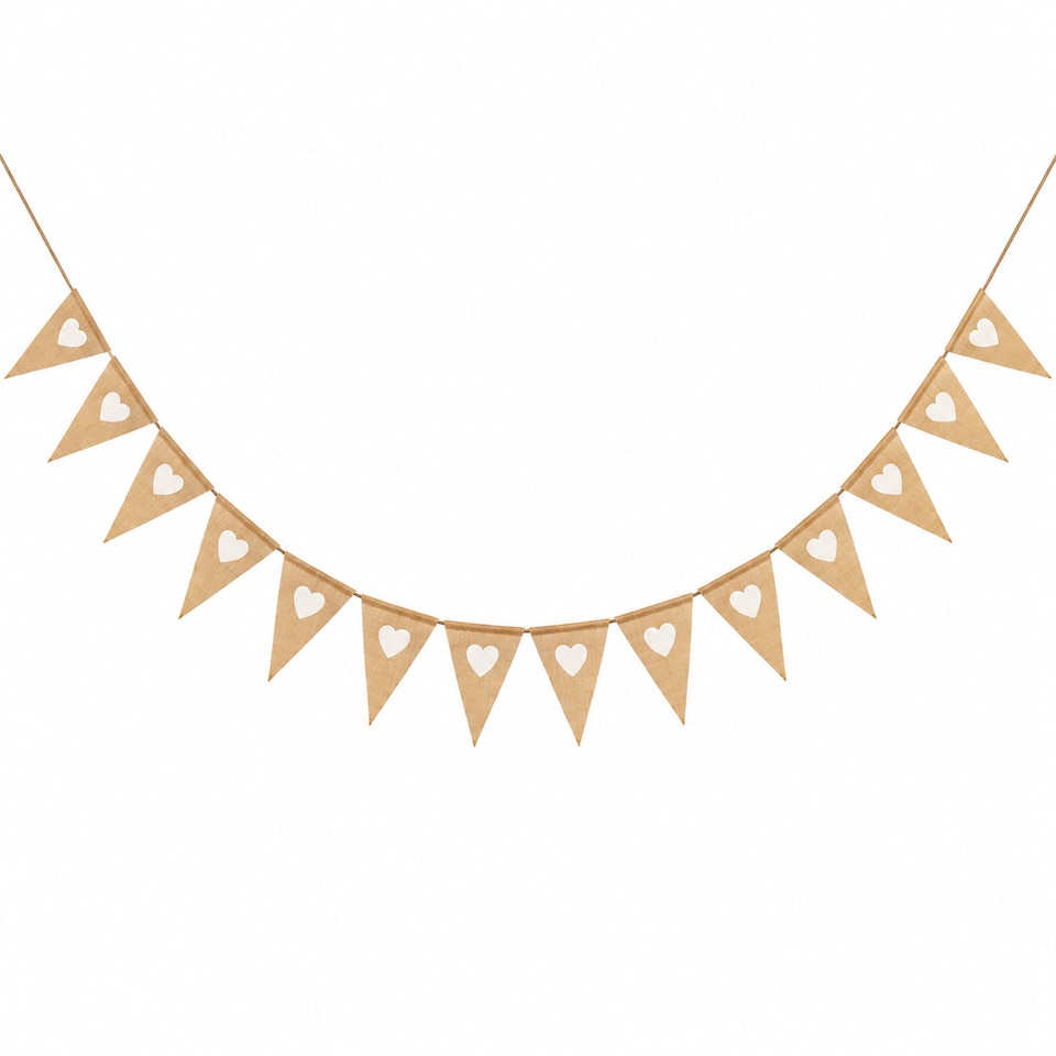 image 1 of Hessian White Hearts Party Bunting 3m with 14 Pennants