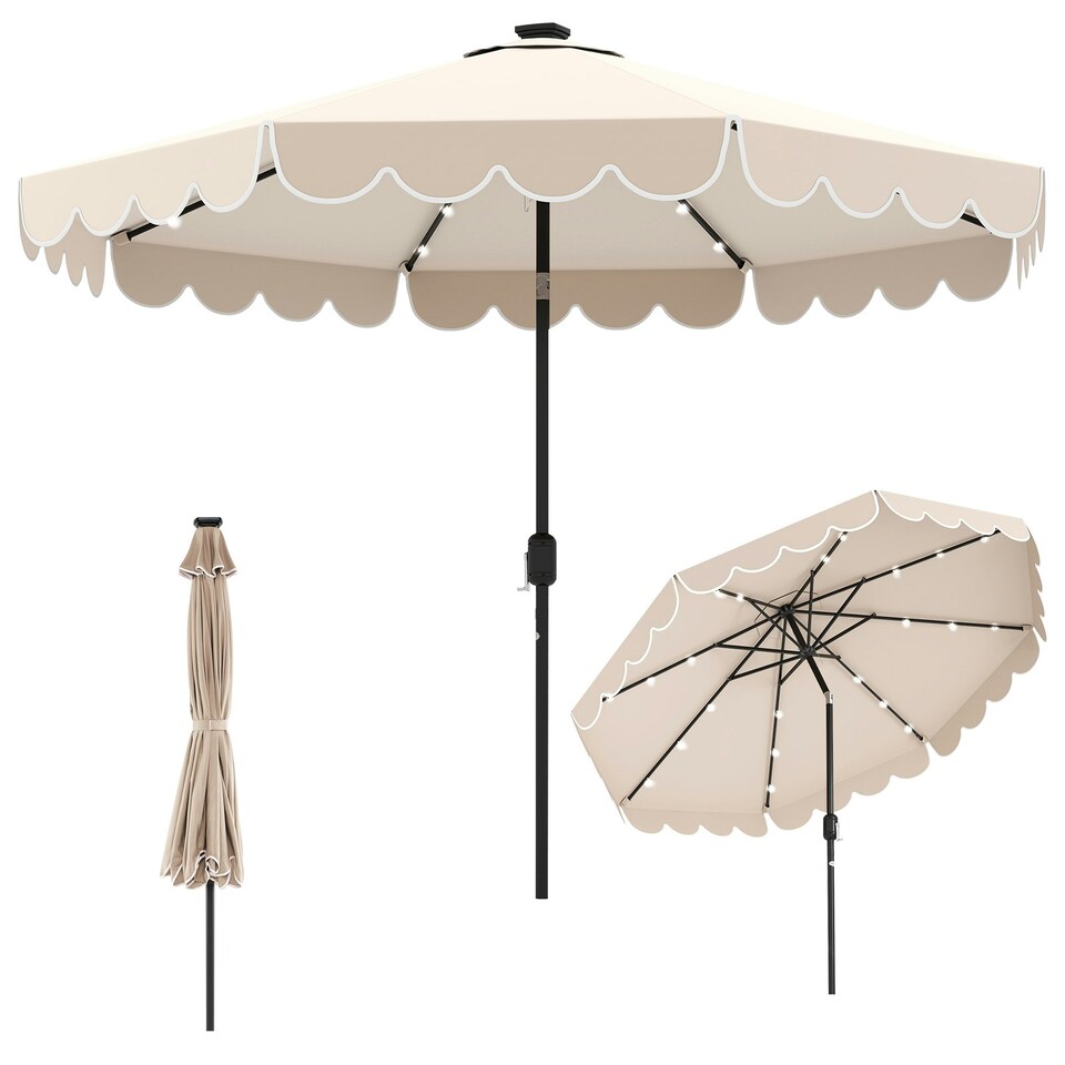 image 1 of COSTWAY 10FT/3M Solar Garden Parasol Sun Shade Canopy Beige Cream