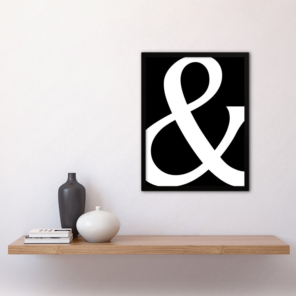 image 1 of And Ampersand Symbol Black White Minimal Design Framed Wall Art Print 12X16 In