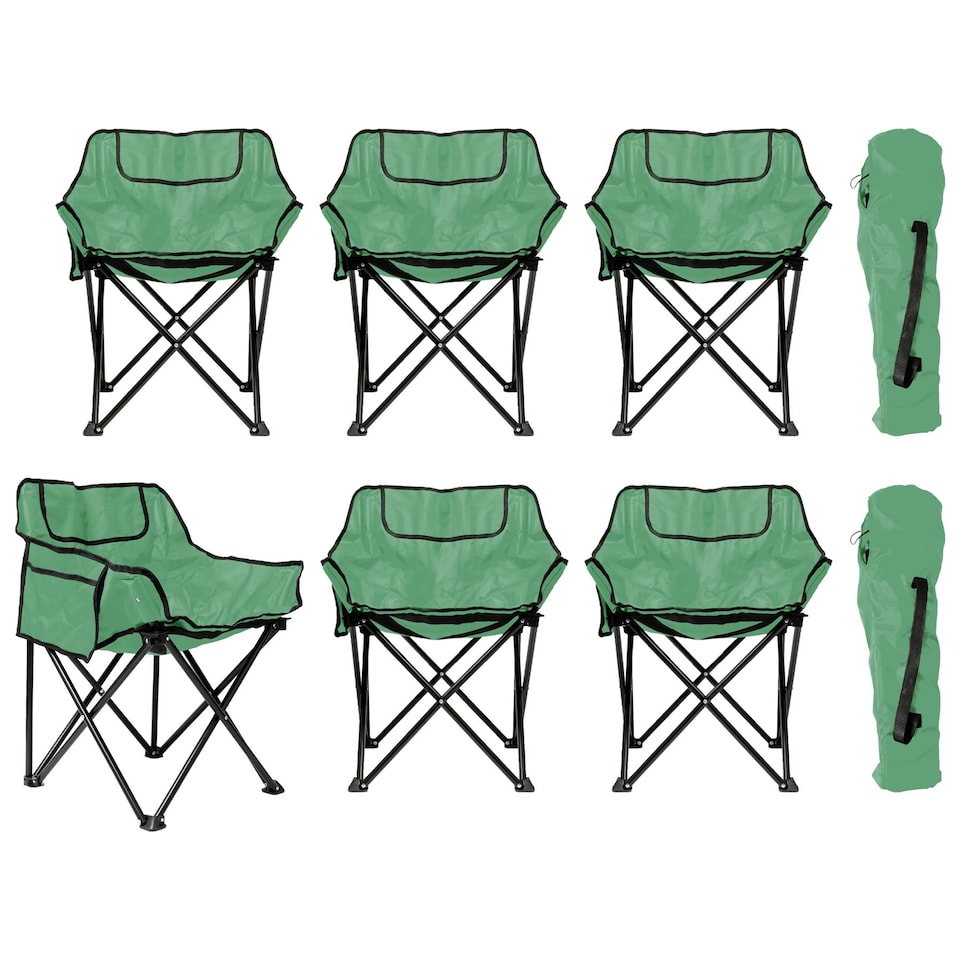 image 1 of Harbour Housewares Premium Folding Camping Chairs with Pockets & Carry Bag - Green - Pack of 6 | Green | Green
