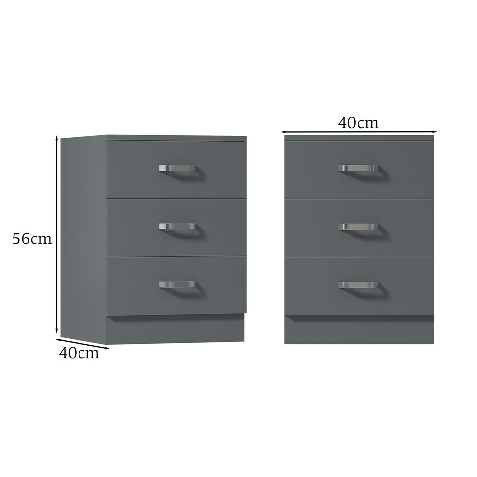 image 1 of FWStyle Tunis 3 Drawer Bedside Chest Matt Grey