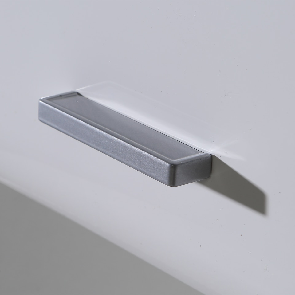 image 1 of Ice Cave Narrow Bathroom Storage Cabinet with 2 Doors & 1 Drawer with Silver Handles in White with White High Gloss Fronts