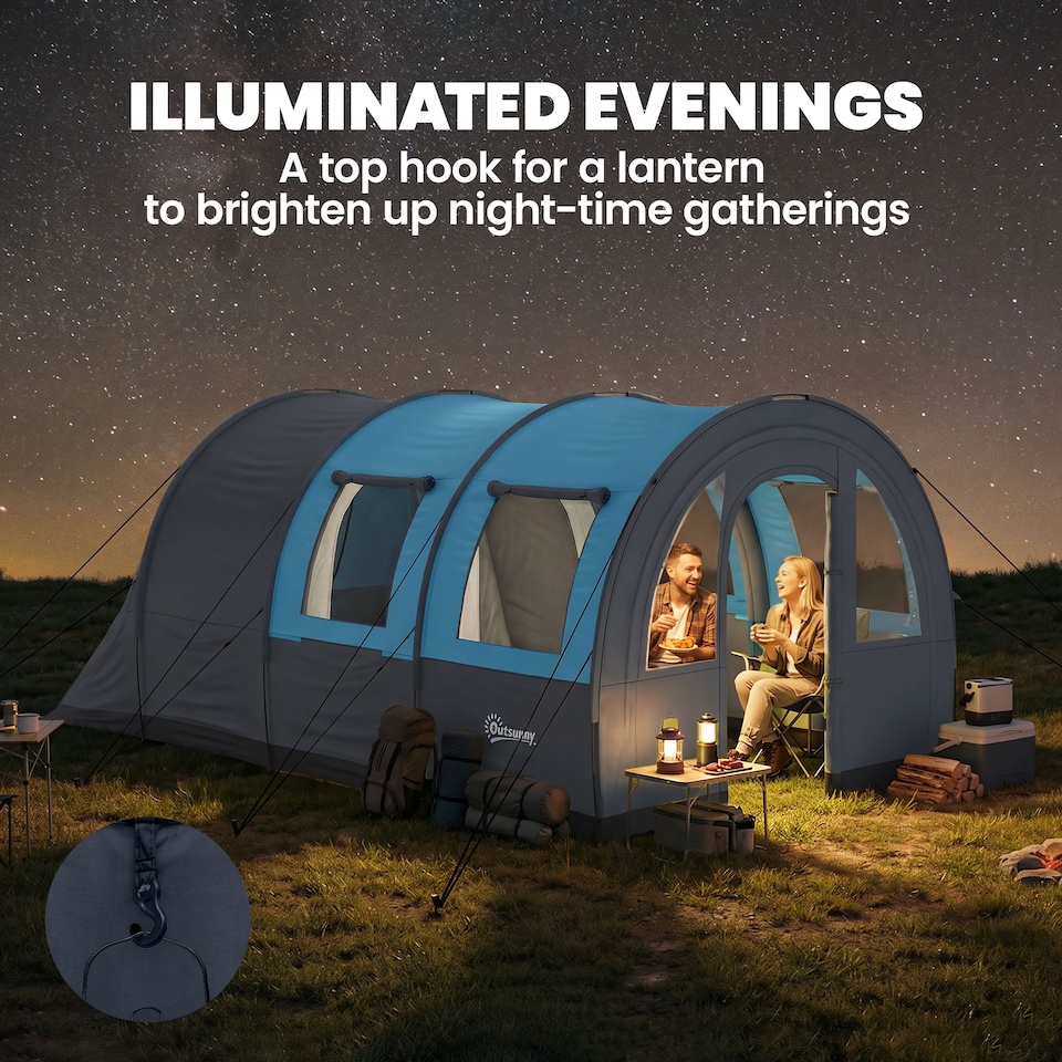 image 1 of Outsunny Camping Tent, 3000mm Waterproof Family Tent for 3 Man, Blue