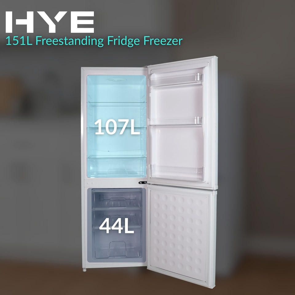 image 1 of HYE 60-40 Freestanding Fridge Freezer, 151 Litre, 50cm, White - RF01FF151W24