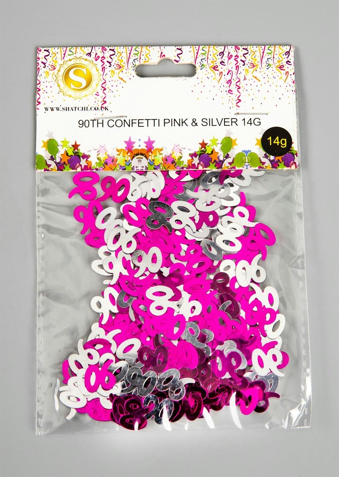 image 1 of 90th Birthday Confetti Pink & Silver 1 pack x 14 grams birthday decoration Foil Metallic 1 pack