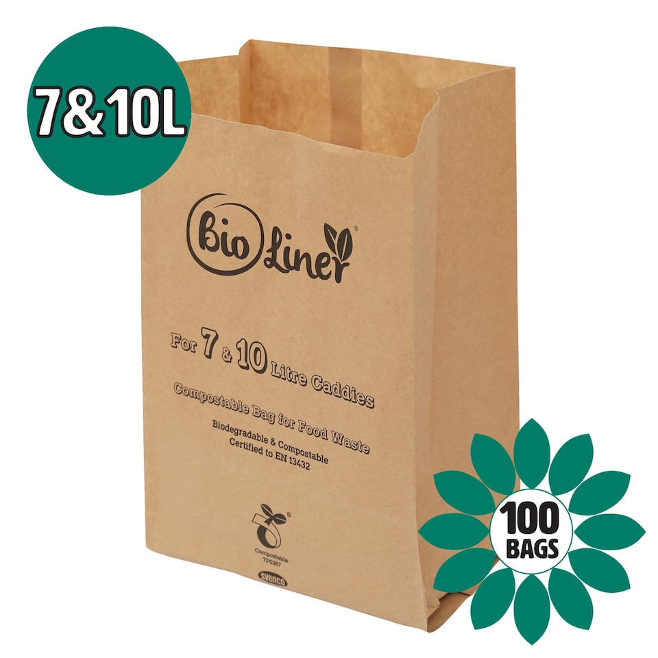 image 1 of 7 & 10L Bioliner Paper Compostable Caddy Liners (Medium) - 100 Bags