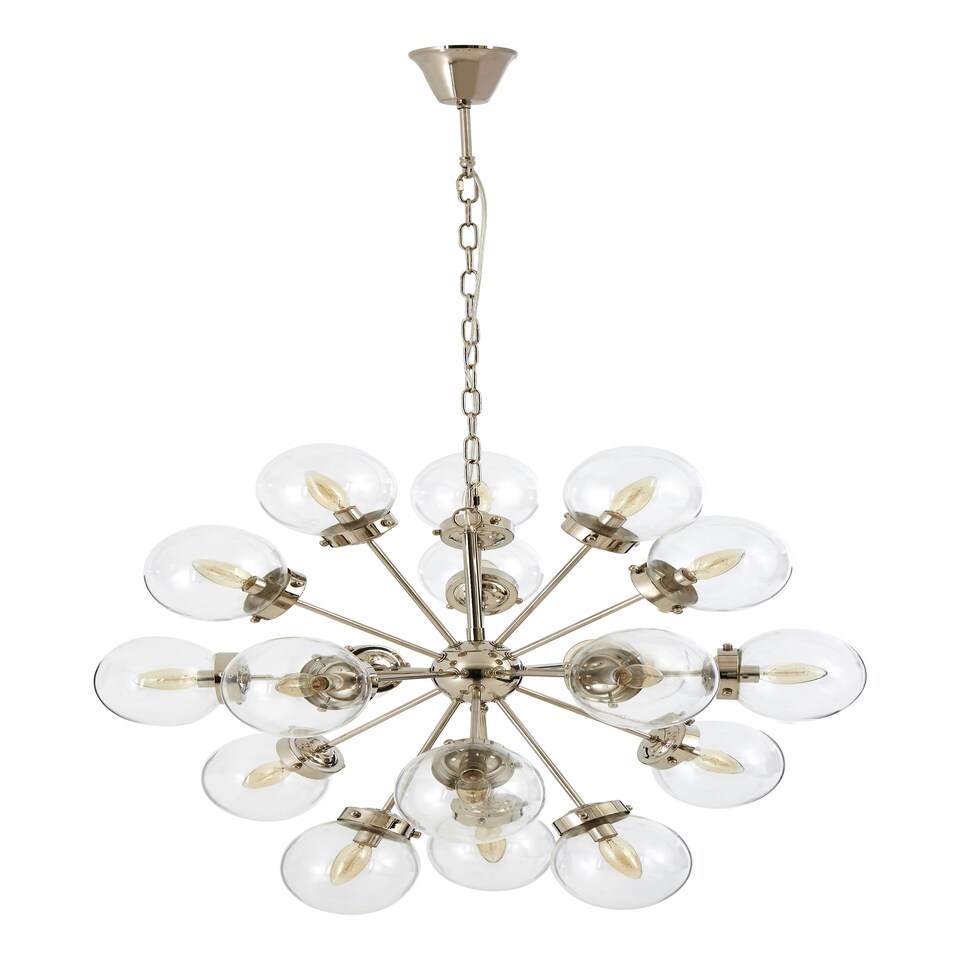 image 1 of Interiors by Premier 18 Light Silver Ceiling Pendant, Abstract Burst Design Statement Light, Glass Globe Ceiling Light Silver