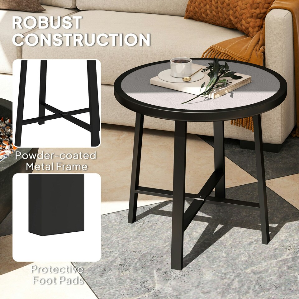 image 1 of Outsunny 50.5cm Round Garden Table with SPC Tabletop, Grey Wood Effect Grey | Grey
