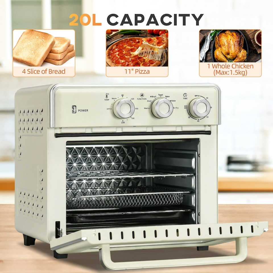 image 1 of HOMCOM 20L Mini Oven with Adjustable Temperature, 60 Min Time 1400W, Cream