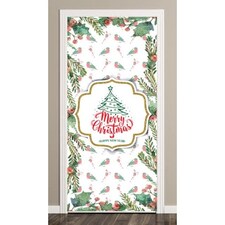 Christmas Robin And Berry Door Cover PVC Party Sign Decoration 66cm x 152cm