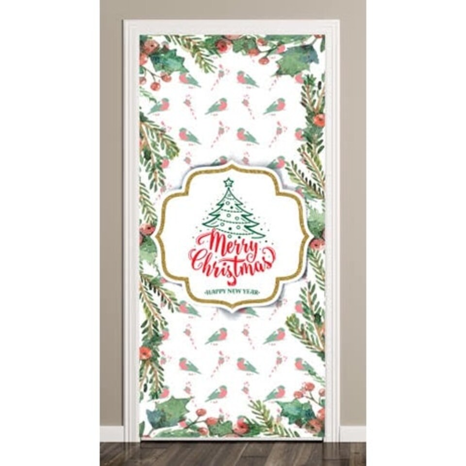 Christmas Robin And Berry Door Cover PVC Party Sign Decoration 66cm x 152cm