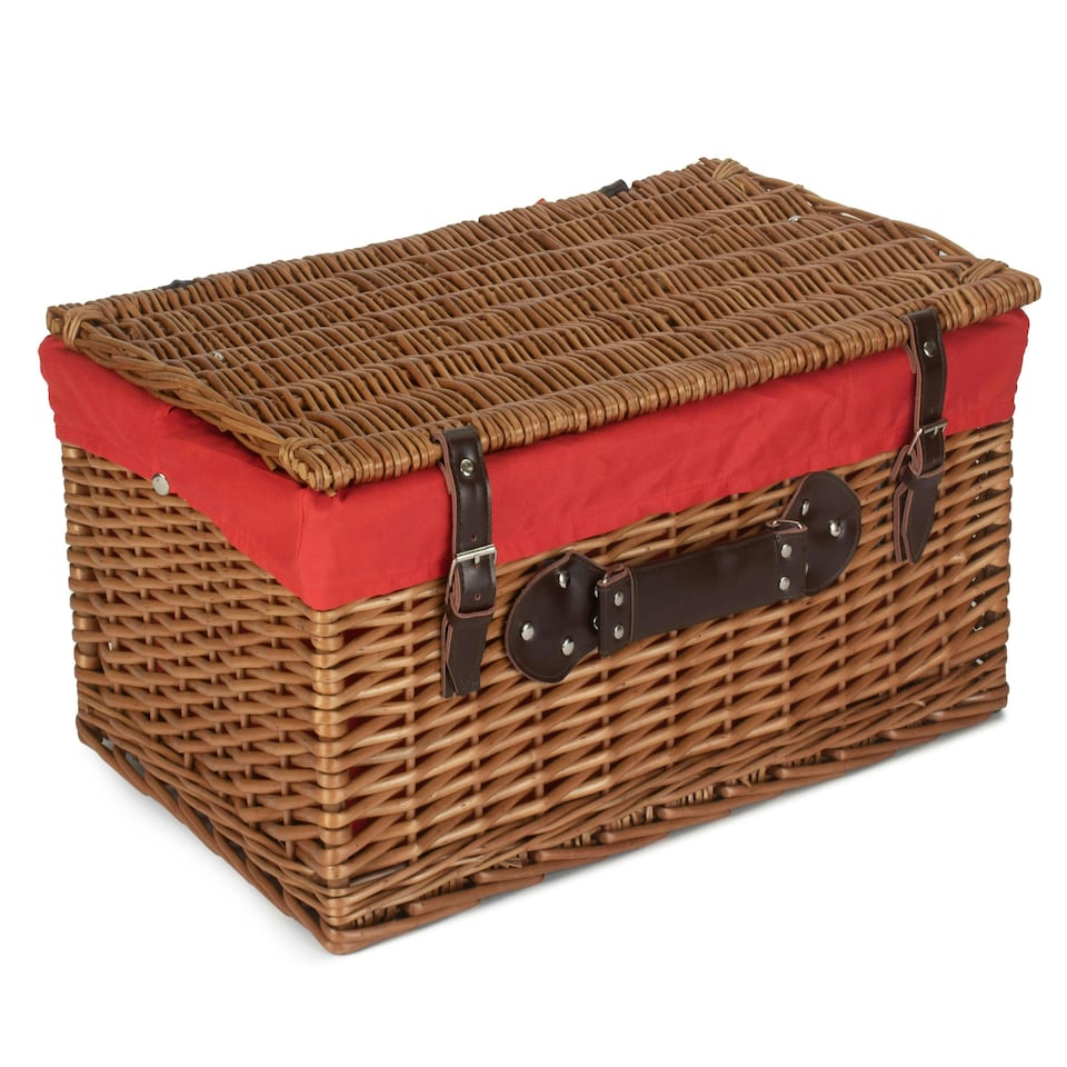 image 1 of 56cm Double Steamed Wicker Picnic Basket with Lining Red | Red | One Size