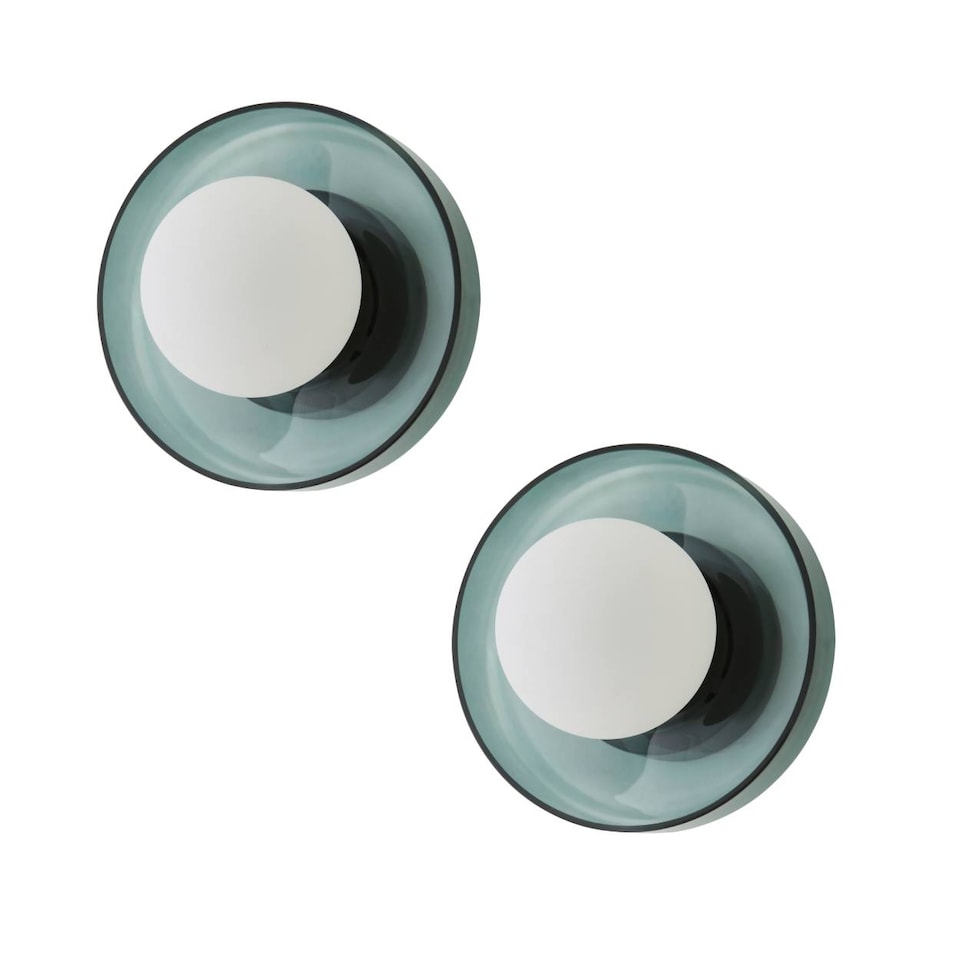 image 1 of ValueLights Newbury Pair Jade Green Glass IP44 Flush Wall Lights & Bulbs | Green
