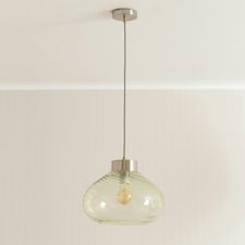 ValueLights Corinne Twill Spiral Green Glass Brushed Chrome Capped Ceiling Pendant Light Silver