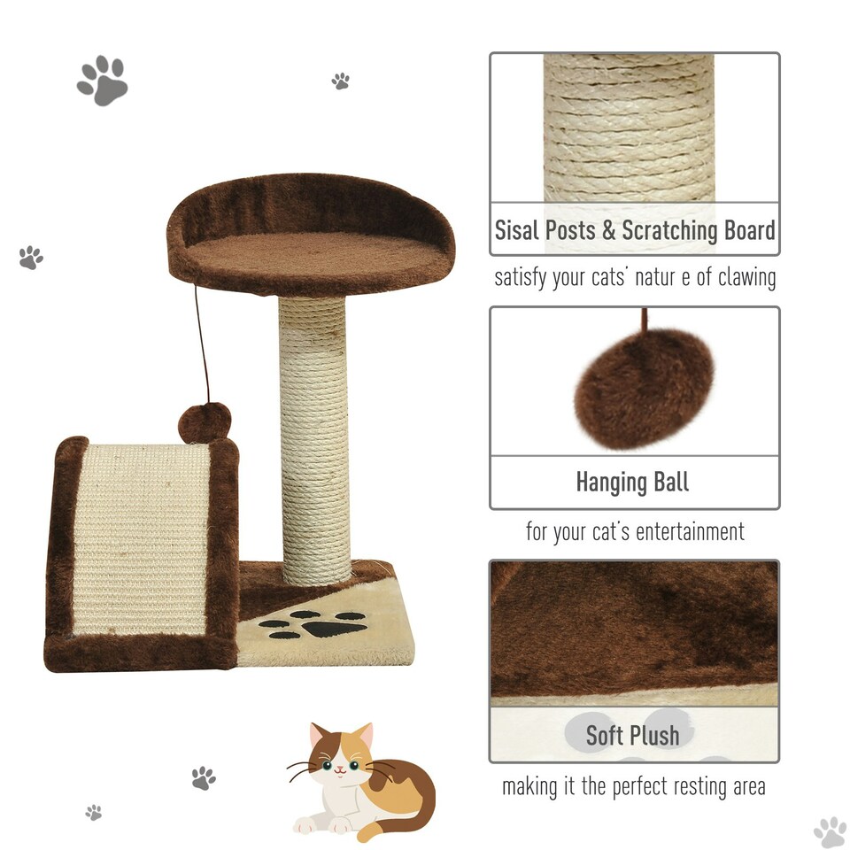 image 1 of PawHut Cat Tree Scratching Post Activity Centre Climber Hanging Ball Brown