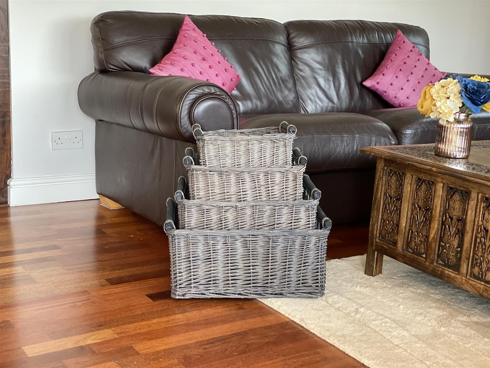 image 1 of Kitchen Log Fireplace Wicker Storage Basket With Handles Xmas Empty Hamper Basket Grey Medium 38 x 30 x 18 cm | Grey | Grey