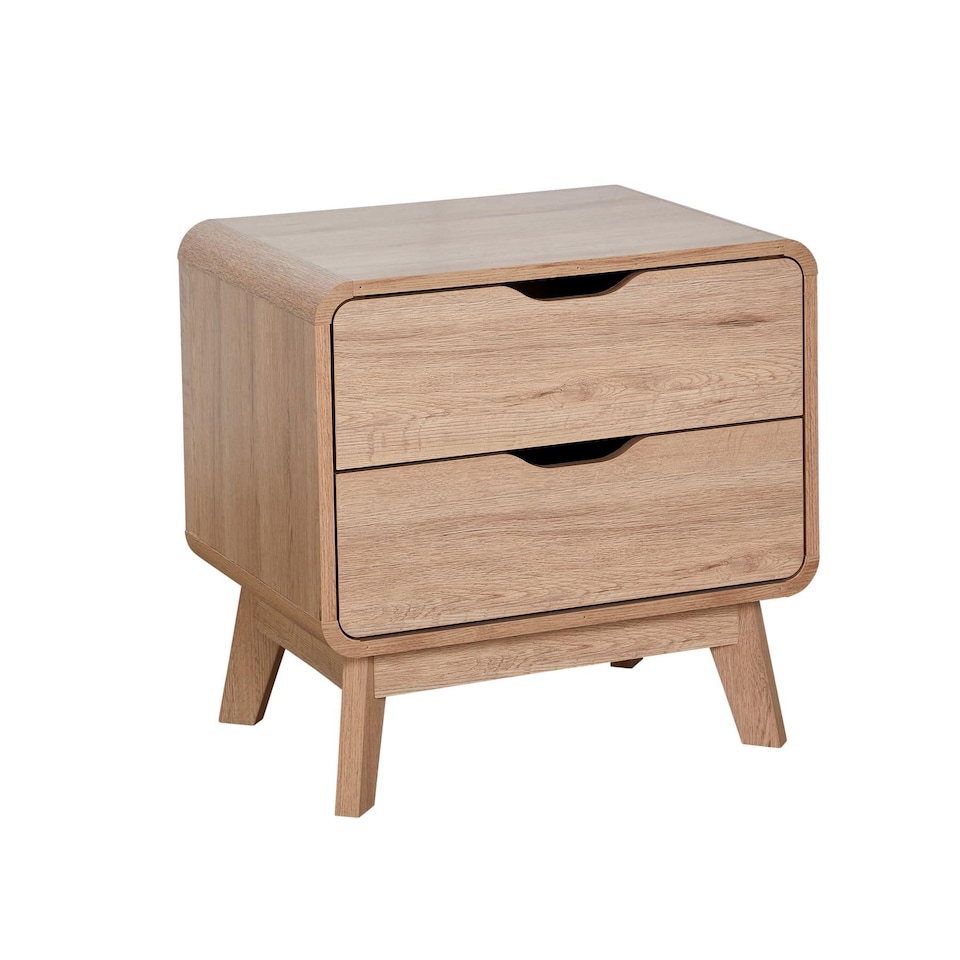 image 1 of 2 Drawer Bedside Oak Effect Scandi Legs Bedroom Furniture Nightstand Table Unit