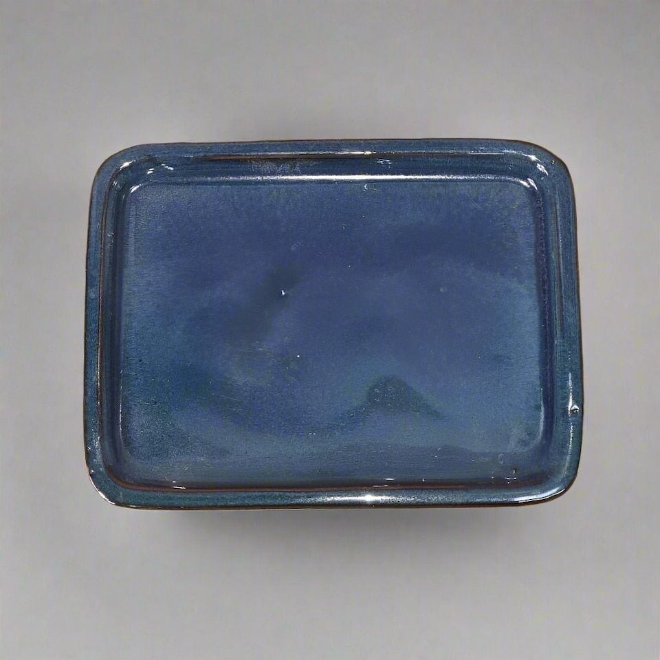Yorkshire Bonsai 16cm Glazed Drip Tray Rectangle Blue