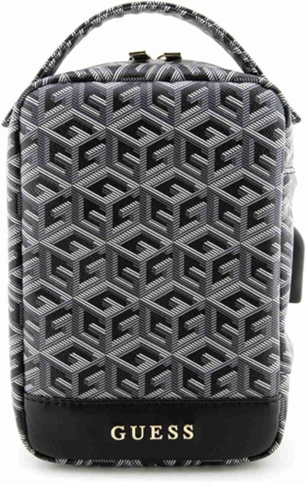 image 1 of Guess GCube Stripe Metal Logo Organizer Travel Bag Black - GUHBHGCFSEK