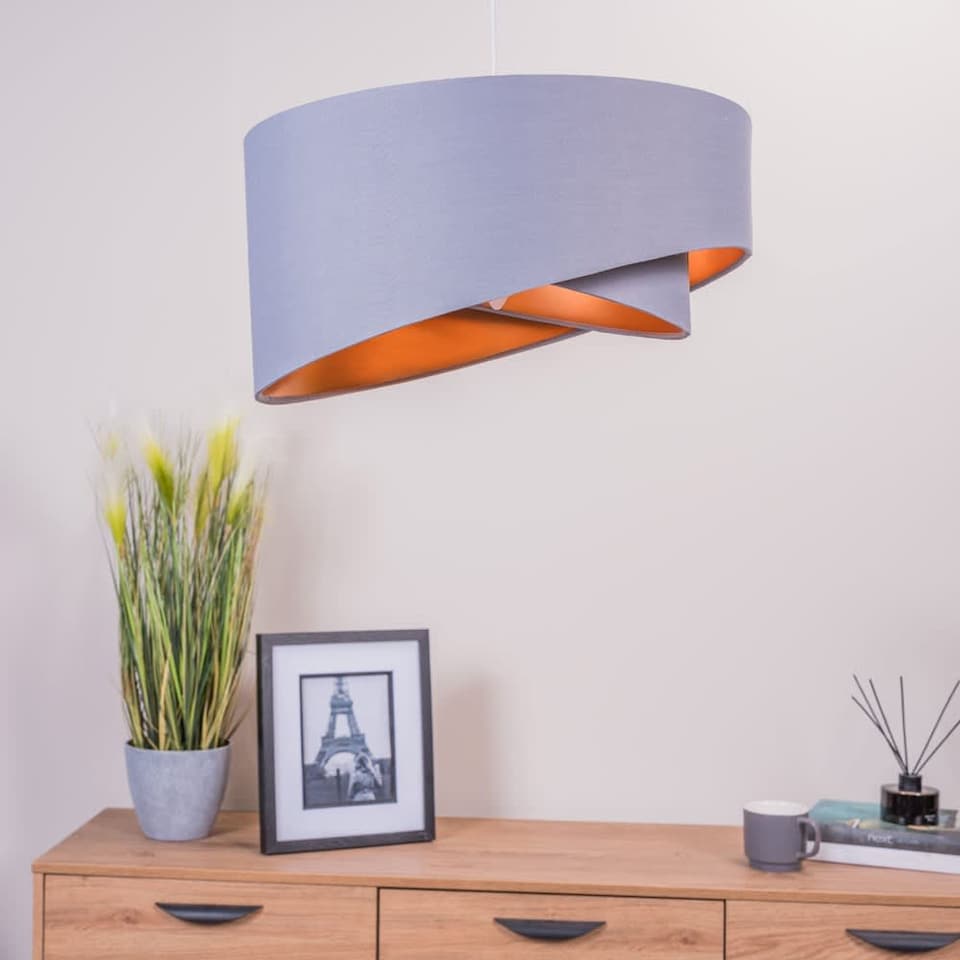 image 1 of ValueLights Trekan Fabric Grey Ceiling Pendant Shade & Bulb | Grey