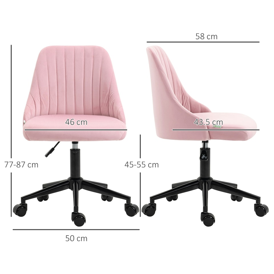 image 1 of Vinsetto Velvet Office Chair with Adjustable Height and Wheels, Pink