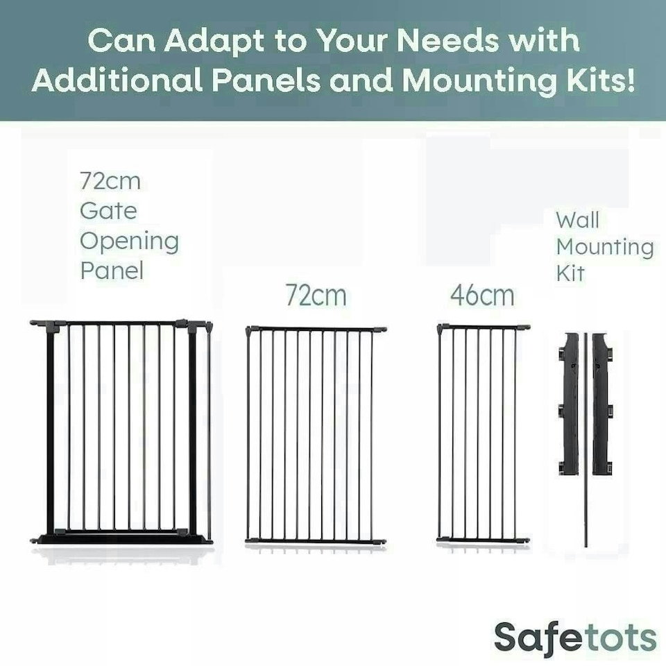 image 1 of Safetots Premium Extra Tall Room Divider, up to 174cm Wide, Black, 105cm Tall, Multi Panel Flexible Room Barrier, Room Divider with Door for Baby Black