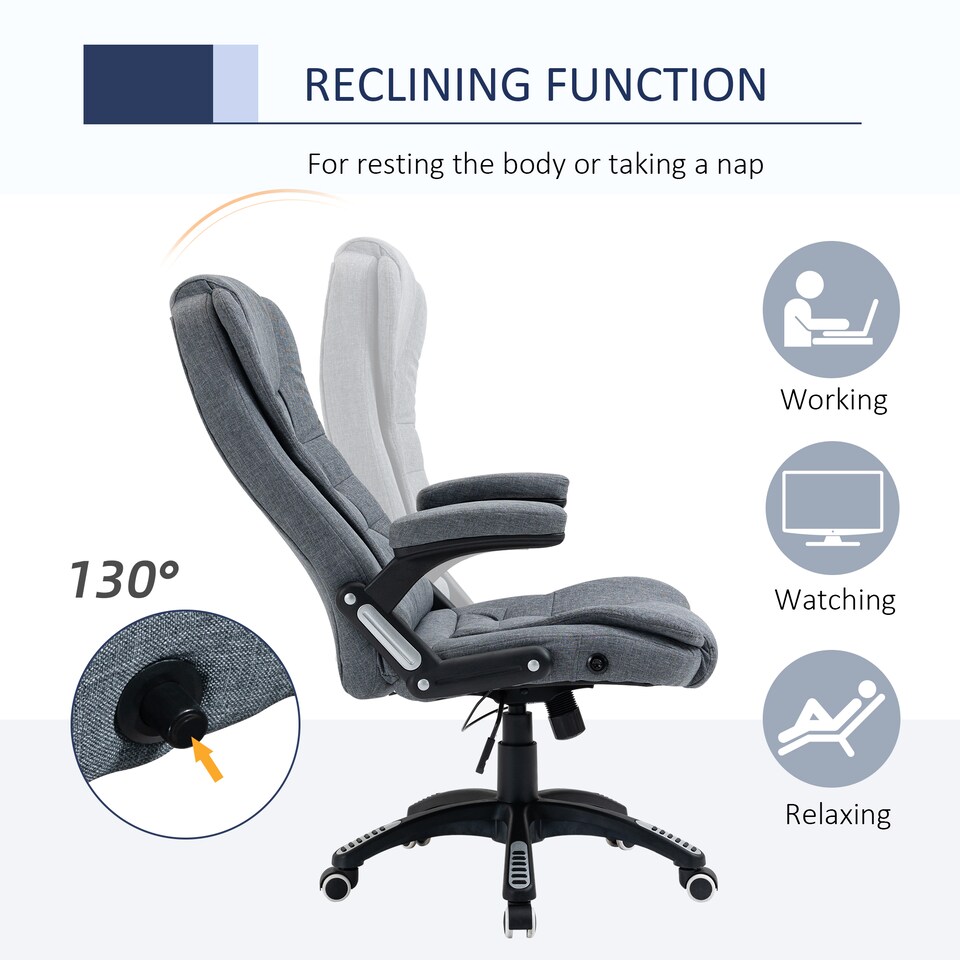 image 1 of Vinsetto Executive Office Chair, Linen Ergonomic Desk Chair, Swivel Computer Chair with 130 Reclining Back, Adjustable Height and Armrests for Home and Work, Grey