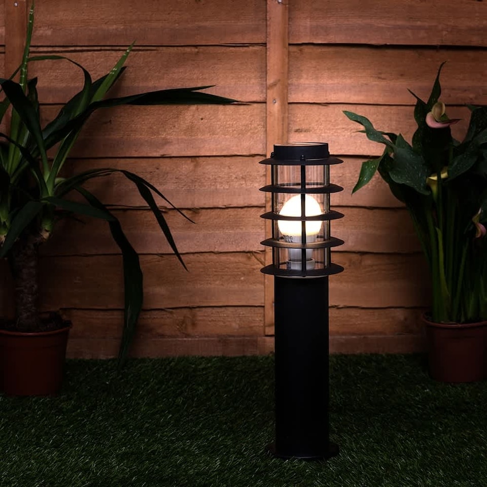 image 1 of ValueLights Wharf Pair Black Outdoor Bollard Light Warm White Bulb