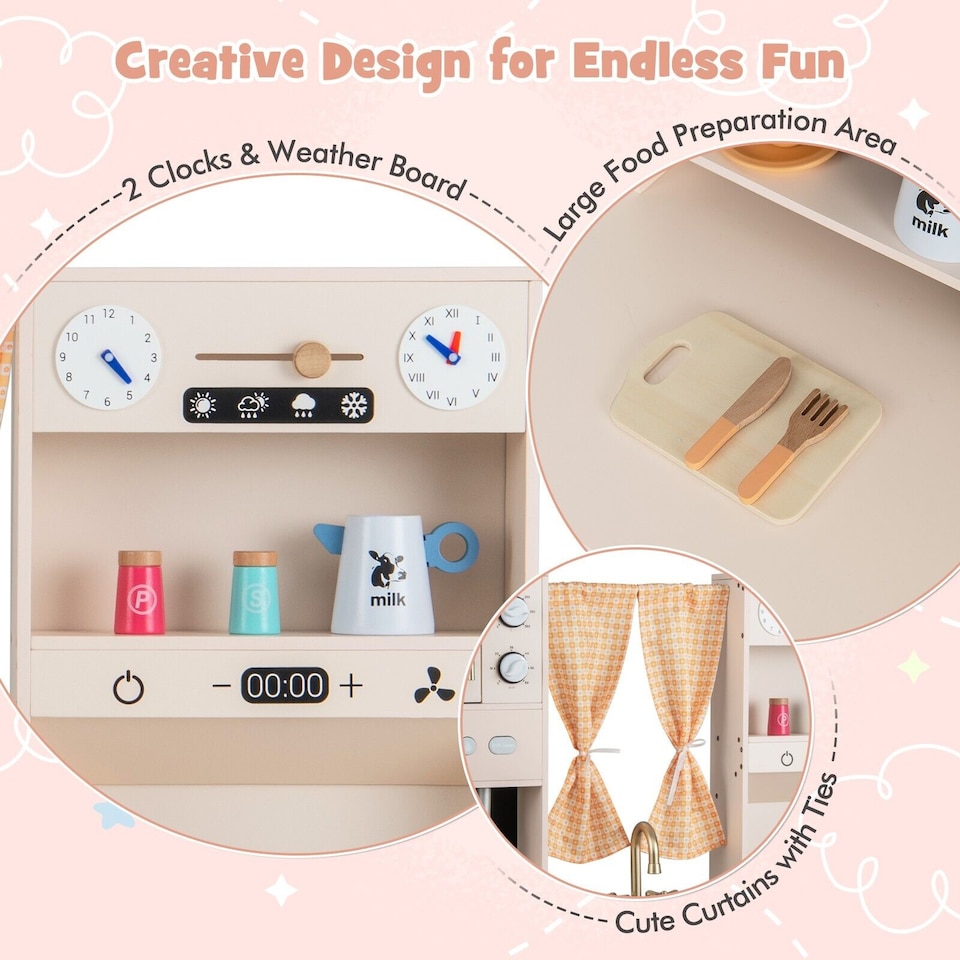 image 1 of COSTWAY Kids Kitchen Playset Toddlers Wooden Pretend Play Kitchen Toy