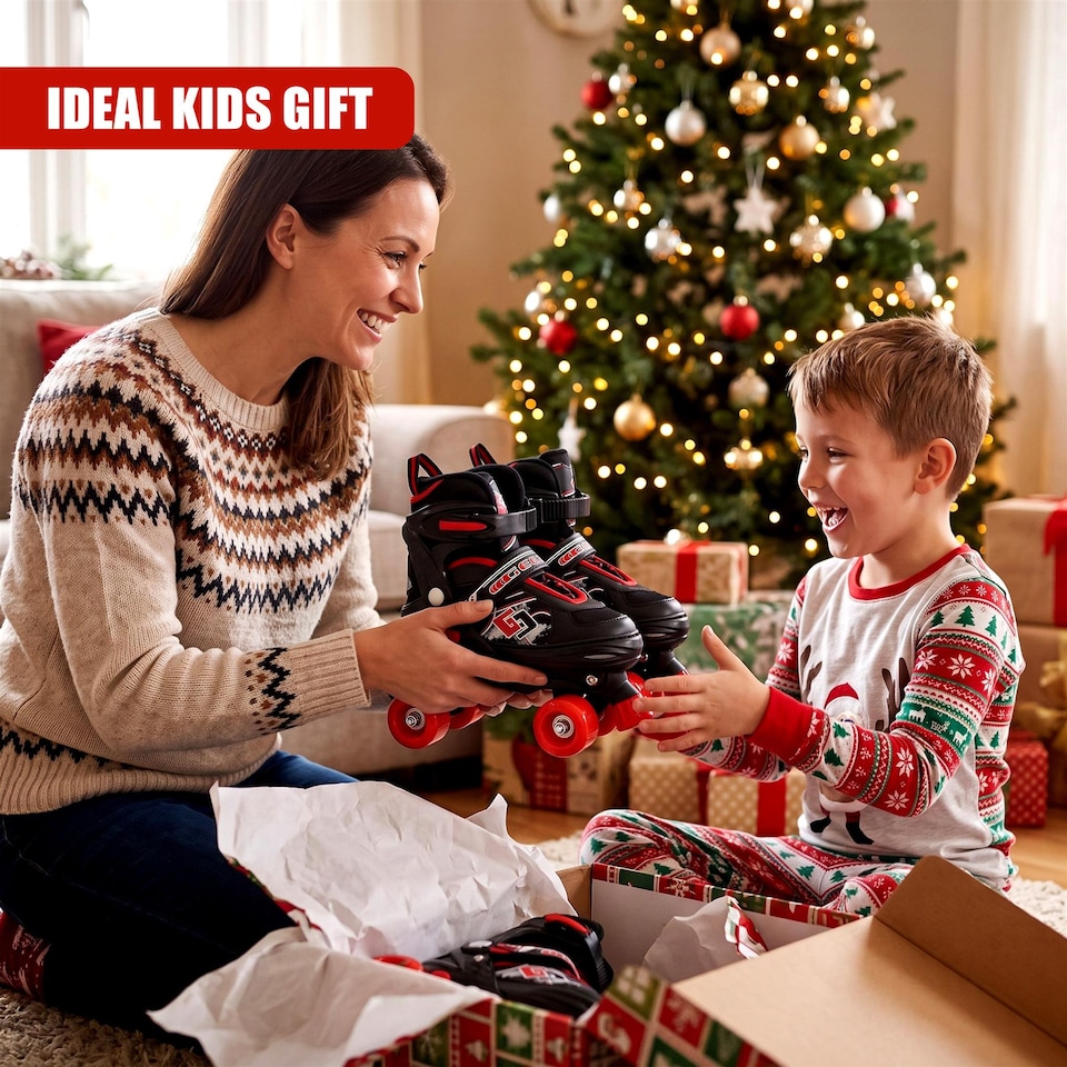 image 1 of The Magic Toy Shop Kids Adjustable Roller Skates, Black & Red, Medium