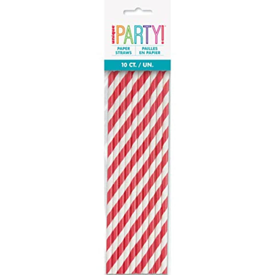 image 1 of Pack of 10 Ruby Red Striped Paper Straws