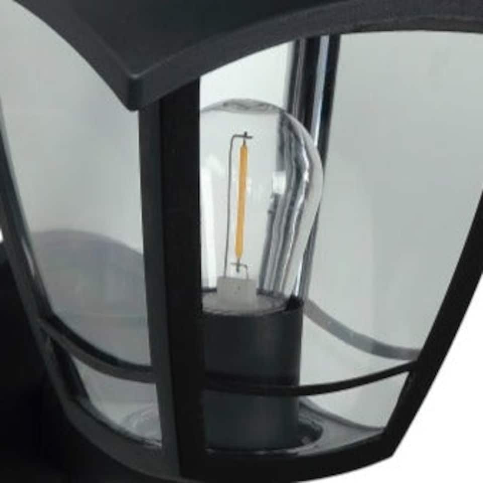 image 1 of CGC LARA Black Solar Outdoor Wall Lantern Traditional Filament Warm White LED IP44 | Black | Black | Height: 23 cm, Depth: 19.5 cm, Width: 16.6 cm