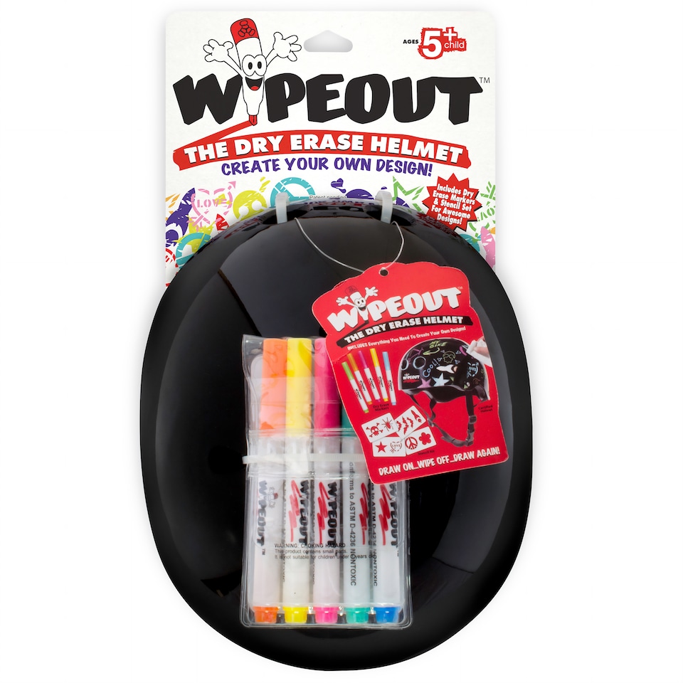 image 1 of Wipeout Dry Erase Kids Cycling Helmet - Black Gloss 5+
