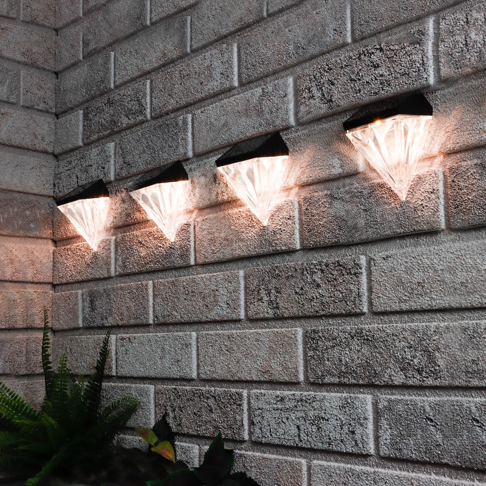 image 1 of Pack of 4 Solar Diamond Fence Lights Warm White