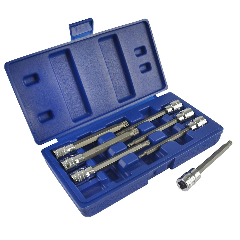image 1 of 3/8" Drive Extra Long Male Spline Bit Triple Square Sockets M4 - M10 7pc Set