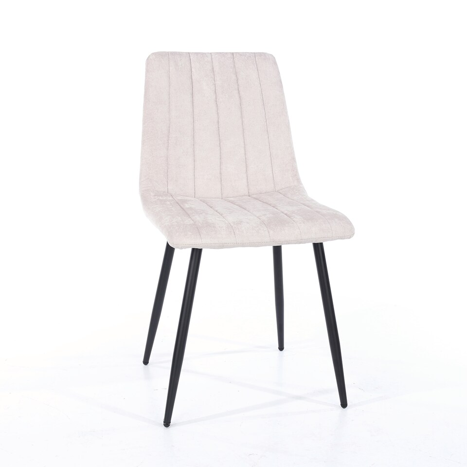 image 1 of Pair of Aspen Cord Fabric Straight Stitch Compact Dining Chairs with Black Tapered Metal Legs | Silver | Natural | 1