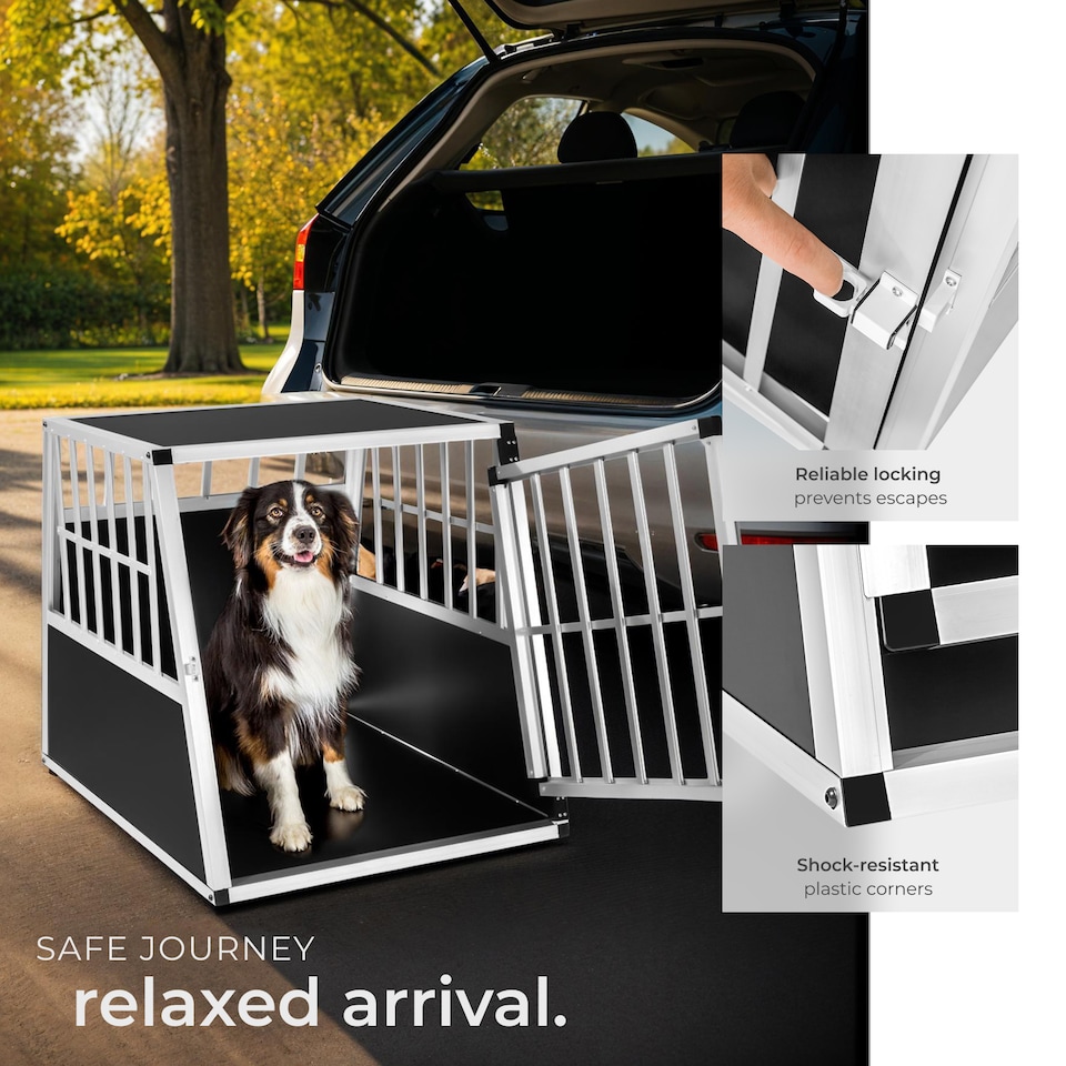 image 1 of Dog Crate - aluminium, angled back wall, lockable, 66 x 90 x 69.5 cm