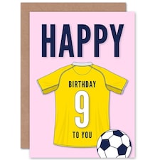 Football Strip Kit Yellow Jersey Top Age 9 Year Old Child Kids 9th Birthday Card