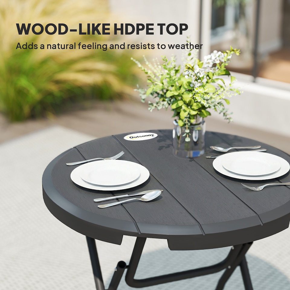 image 1 of Outsunny Round Garden Dining Table for 4, Foldable Outdoor Table for Garden
