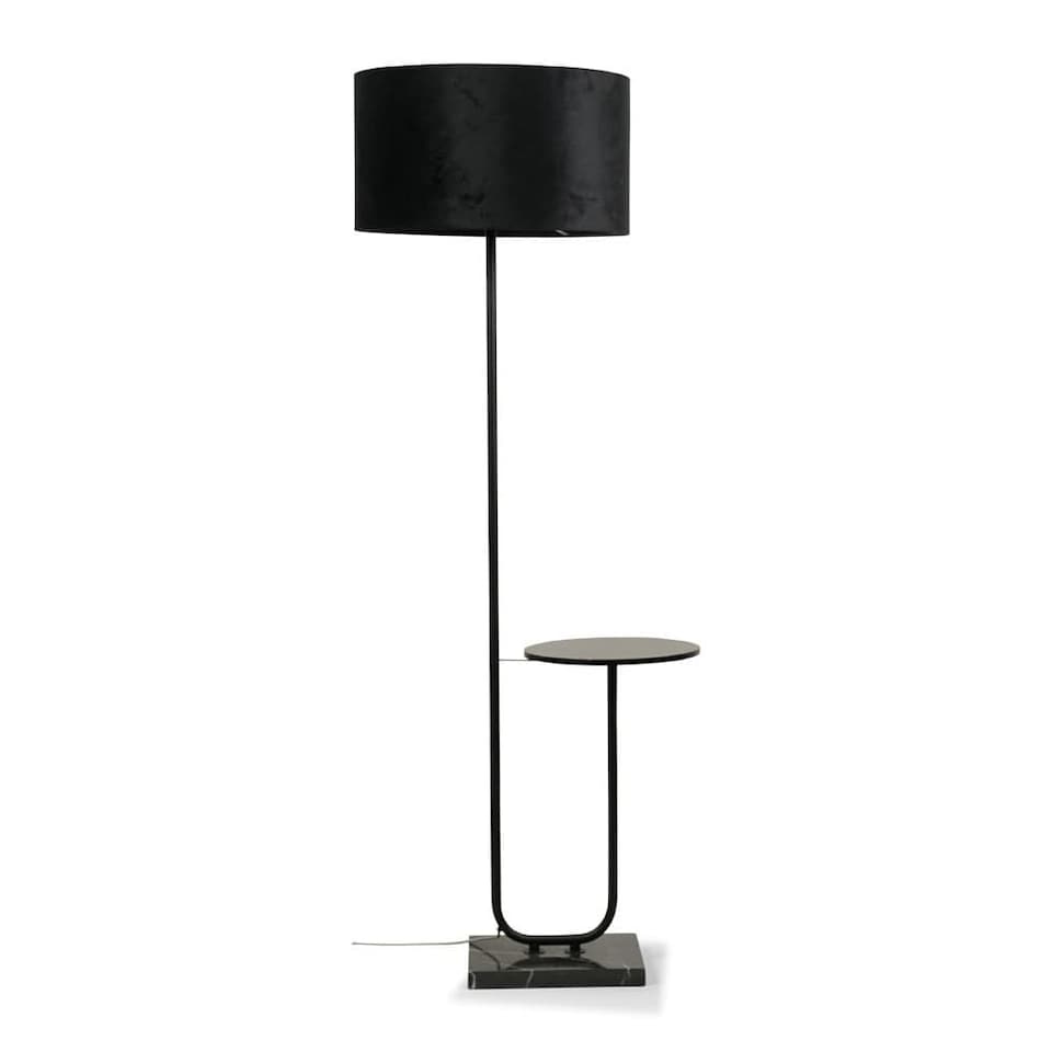 image 1 of ValueLights Tavel Matte Black Floor Lamp with Large Black Shade | Black