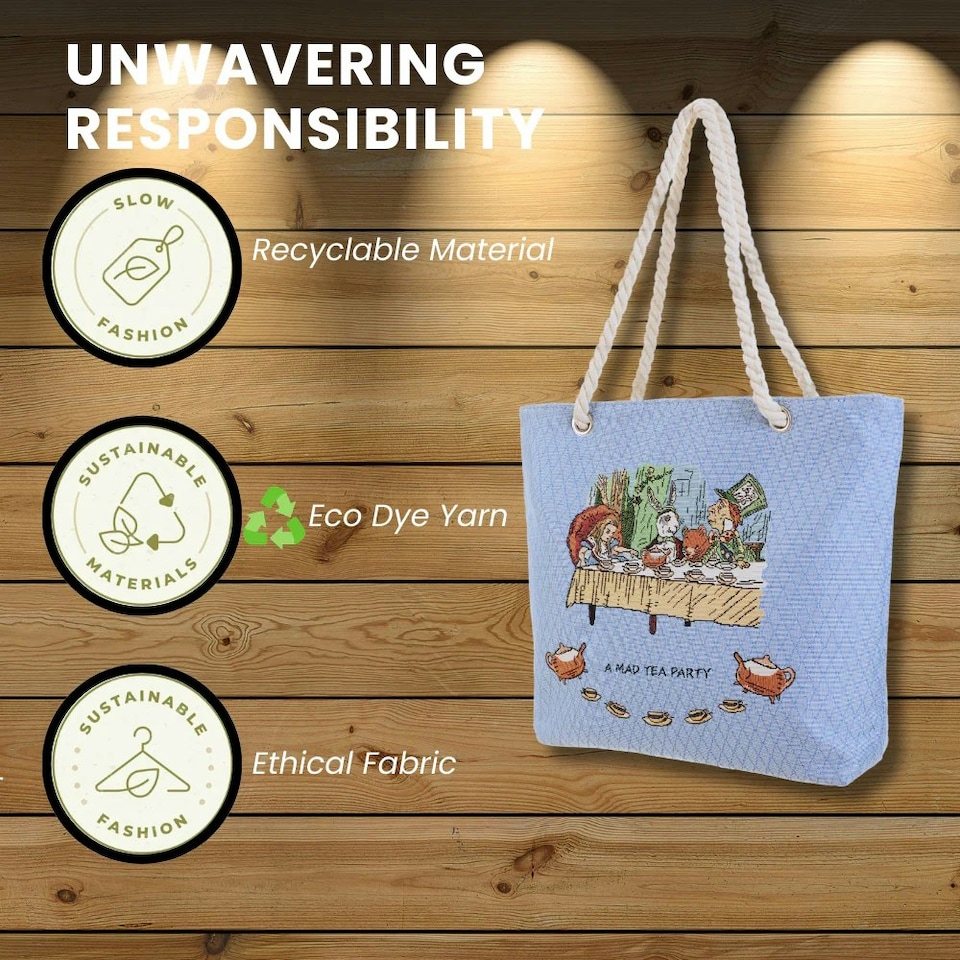 image 1 of Signare Beach Bag - Alice in Wonderland Tea Party Blue