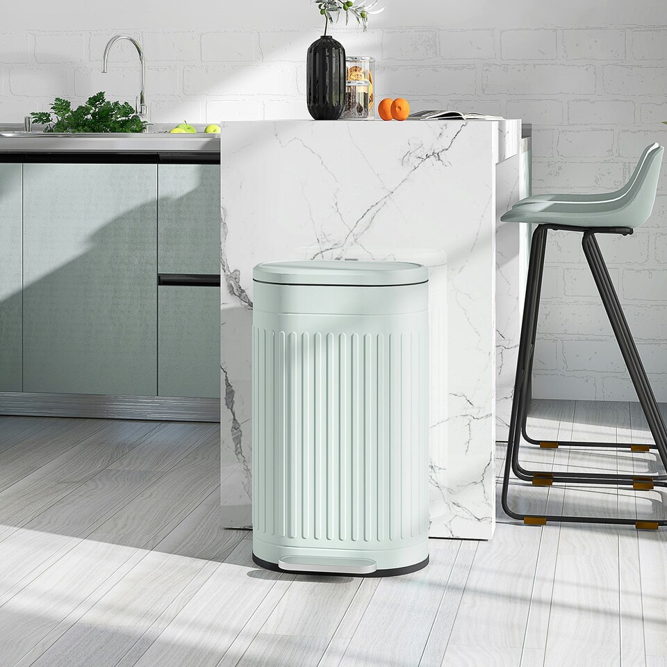 image 1 of HOMCOM 20 Litre Pedal Bin, Fingerprint Proof Kitchen Bin with Soft-close Lid, Metal Rubbish Bin with Foot Pedal and Removable Inner Bucket, Light Green | Green | 1