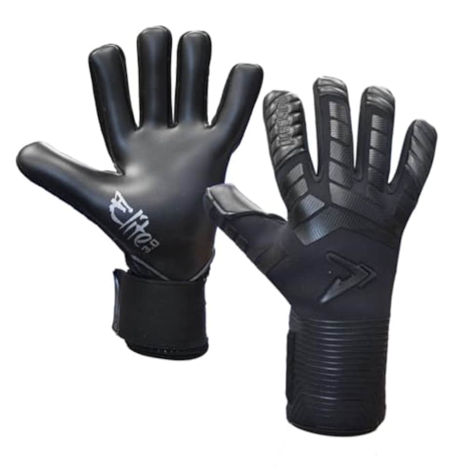image 1 of Precision Elite 3.0 Blackout Contact Goalkeeper Gloves, 4 mm Black Contact Latex Grip, Super Lite Negative Cut, Strapless Or Strapped Fit, 9